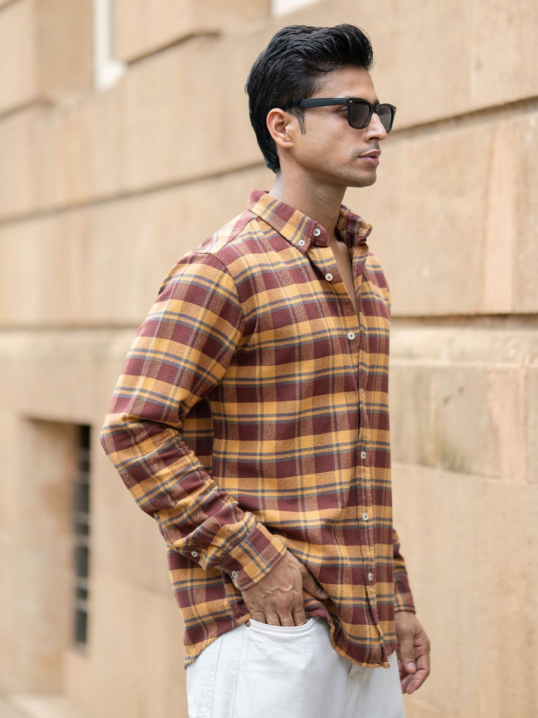 Powerlook Tartan Checked Long Sleeves Pure Cotton Shirt