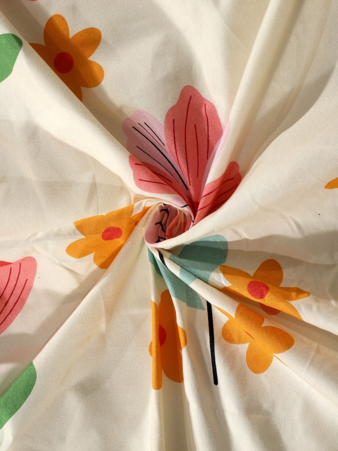 Aura Cream & Orange Coloured Floral Printed Flat 300TC Single Bedsheet With Pillow Cover