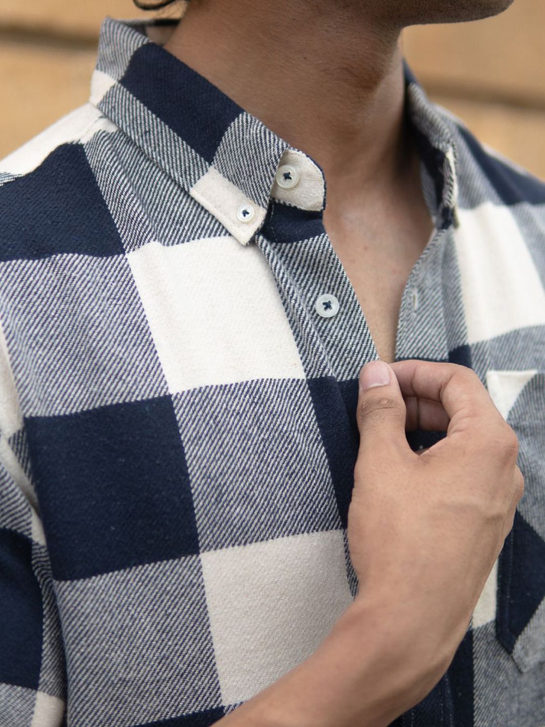 Powerlook Men Slim Fit Windowpane Checked Button-Down Collar Casual Shirt