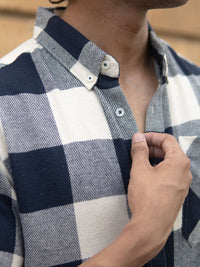 Powerlook Men Slim Fit Windowpane Checked Button-Down Collar Casual Shirt