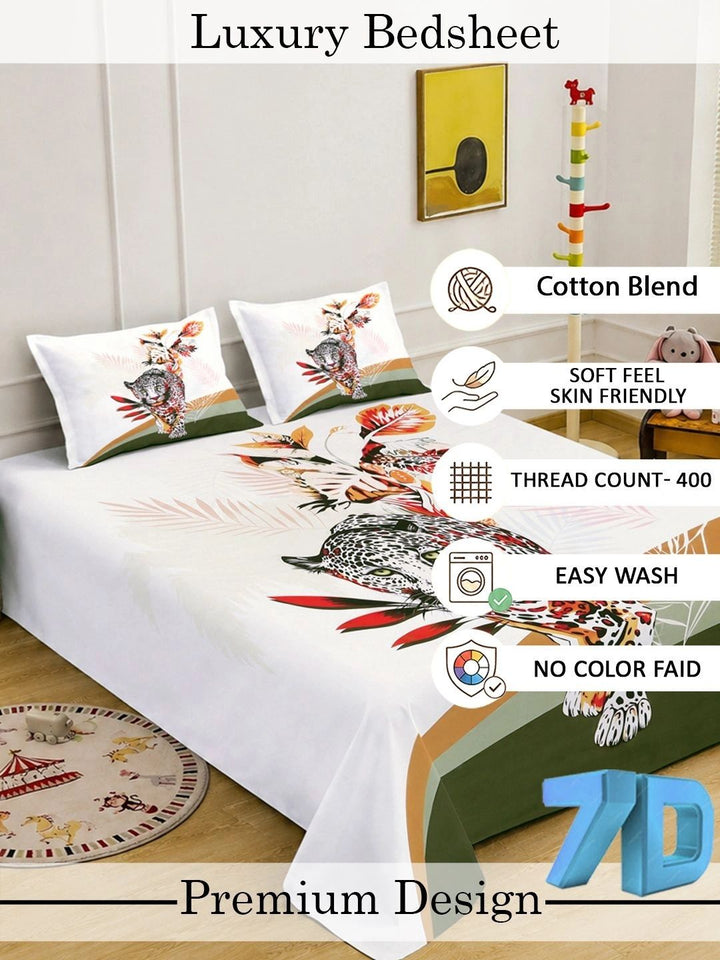 KLOTTHE Putih & Hijau 400 TC Cadar King dengan 2 Sarung Bantal