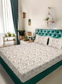 Myntra Elegant Homes Beige Abstrat Printed Fitted 400TC King Cadar & 2 Sarung Bantal