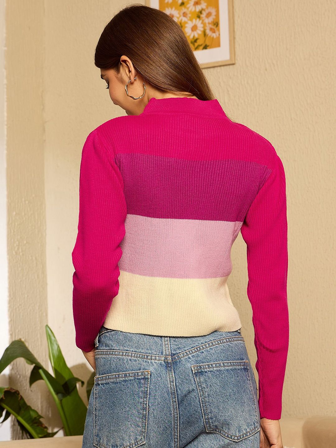 Berrylush Women High Neck Colourblocked Pullover