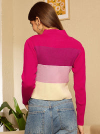 Berrylush Women High Neck Colourblocked Pullover