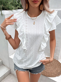 DressBerry Flutter Sleeves Ruffles Schiffli Top