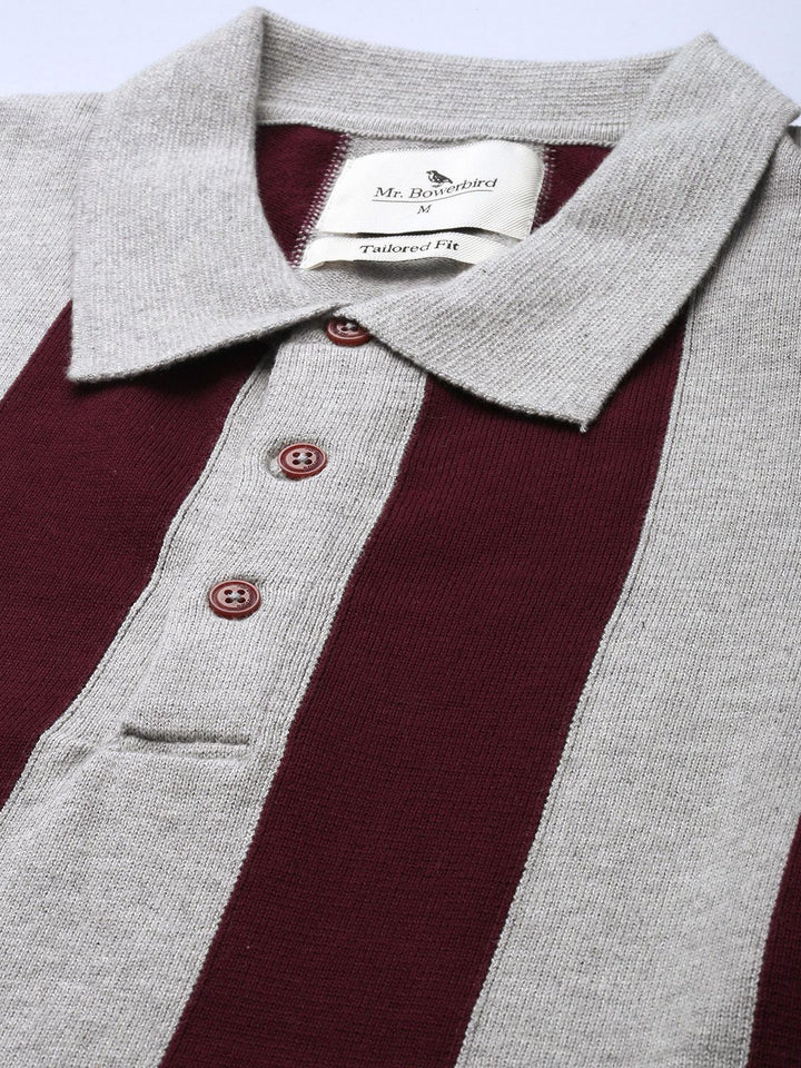 Mr Bowerbird Tailored Fit Striped Polo Collar Pure Cotton T-shirt