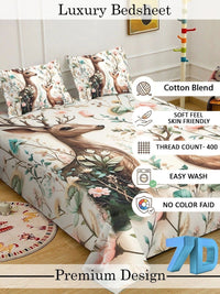 Brown Animal Cartoon Printed 7D 400 TC King Size Superfine Bedsheet With 2 Pillow Cover