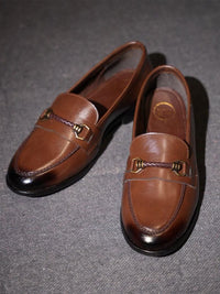 Monkstory Men Jalinan-Bit Horsebit Loafers Berwarna Perang