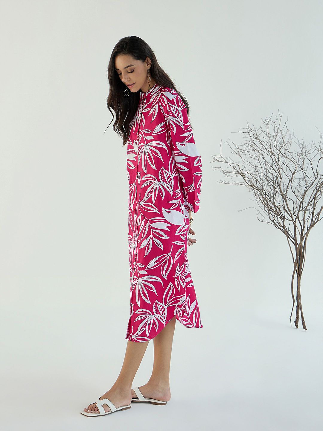 Pink Paprika by SASSAFRAS Women Conversational Printed A-Line Midi Dress