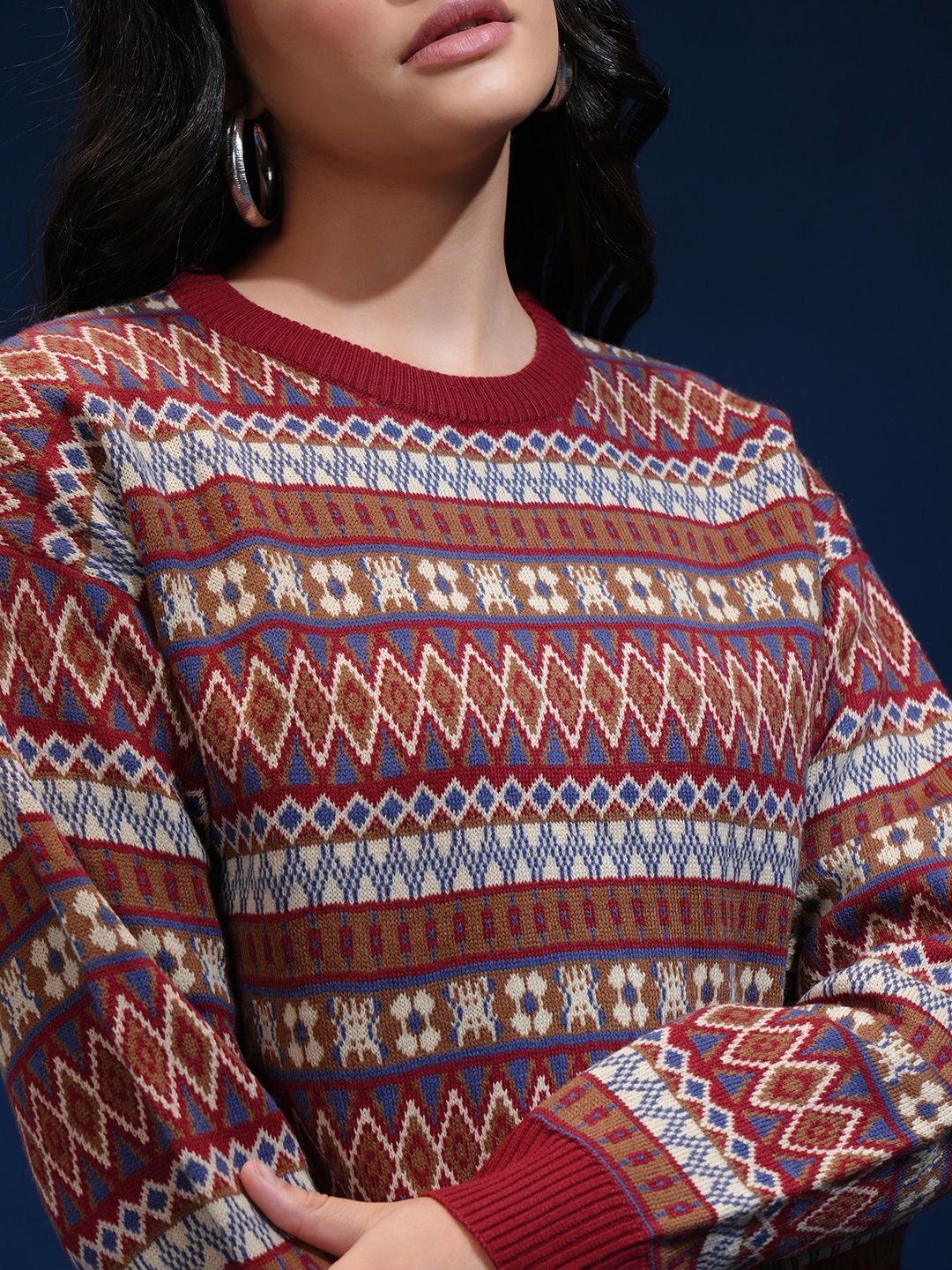 ESPYR By Tokyo Talkies Women Geometric Self Design Pullover