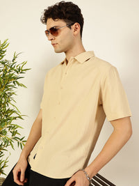 Thomas Scott Men Premium Spread Collar Textured Cotton Casual Shirt