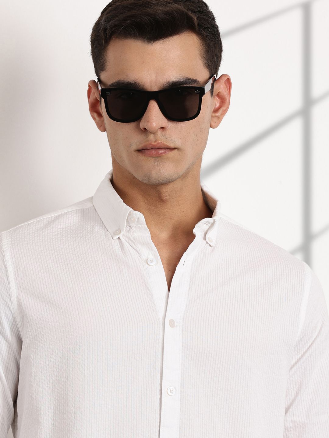 Thomas Scott Men Premium Regular Fit Long Sleeves Pinstripes Casual Shirt
