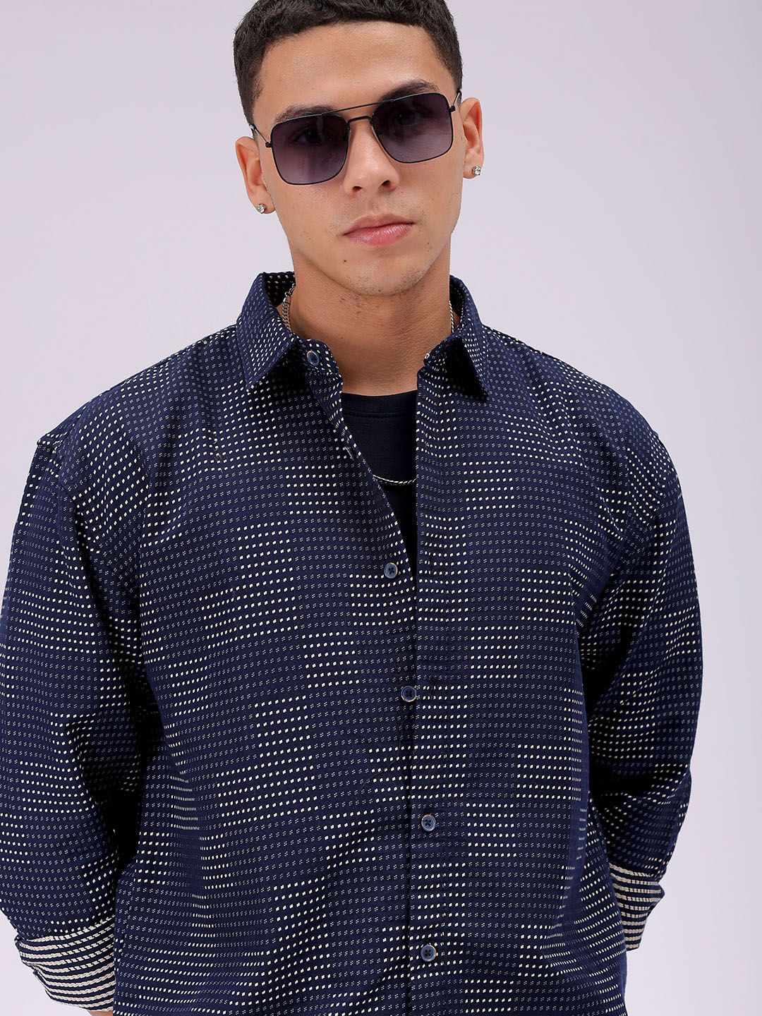 The Indian Garage Co Men Relaxed Fit Dobby Textured Resortwear Shirt