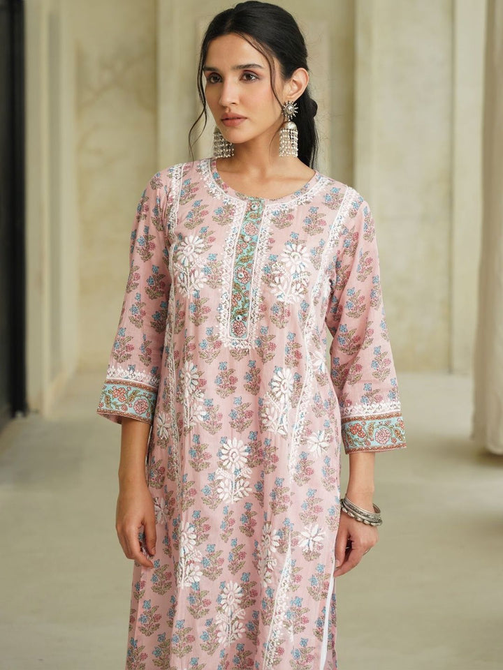 House of Chikankari Women Floral Printed Thread Work Indie Florals Kurta