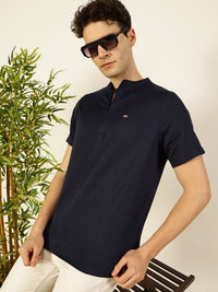 Thomas Scott Men Solid Mandarin Collar Cotton T-Shirt