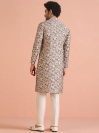 KISAH Floral Embroidered Kantha Work Mandarin Collar Straight Kurta with Trousers