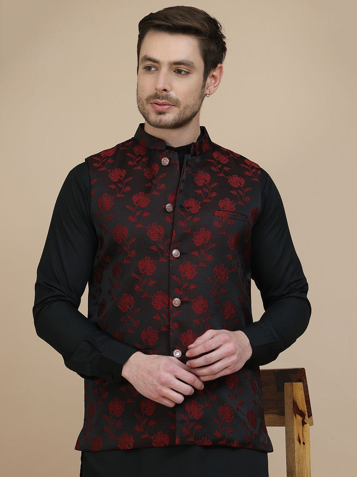 Jompers Embossed Woven Design Nehru Jacket