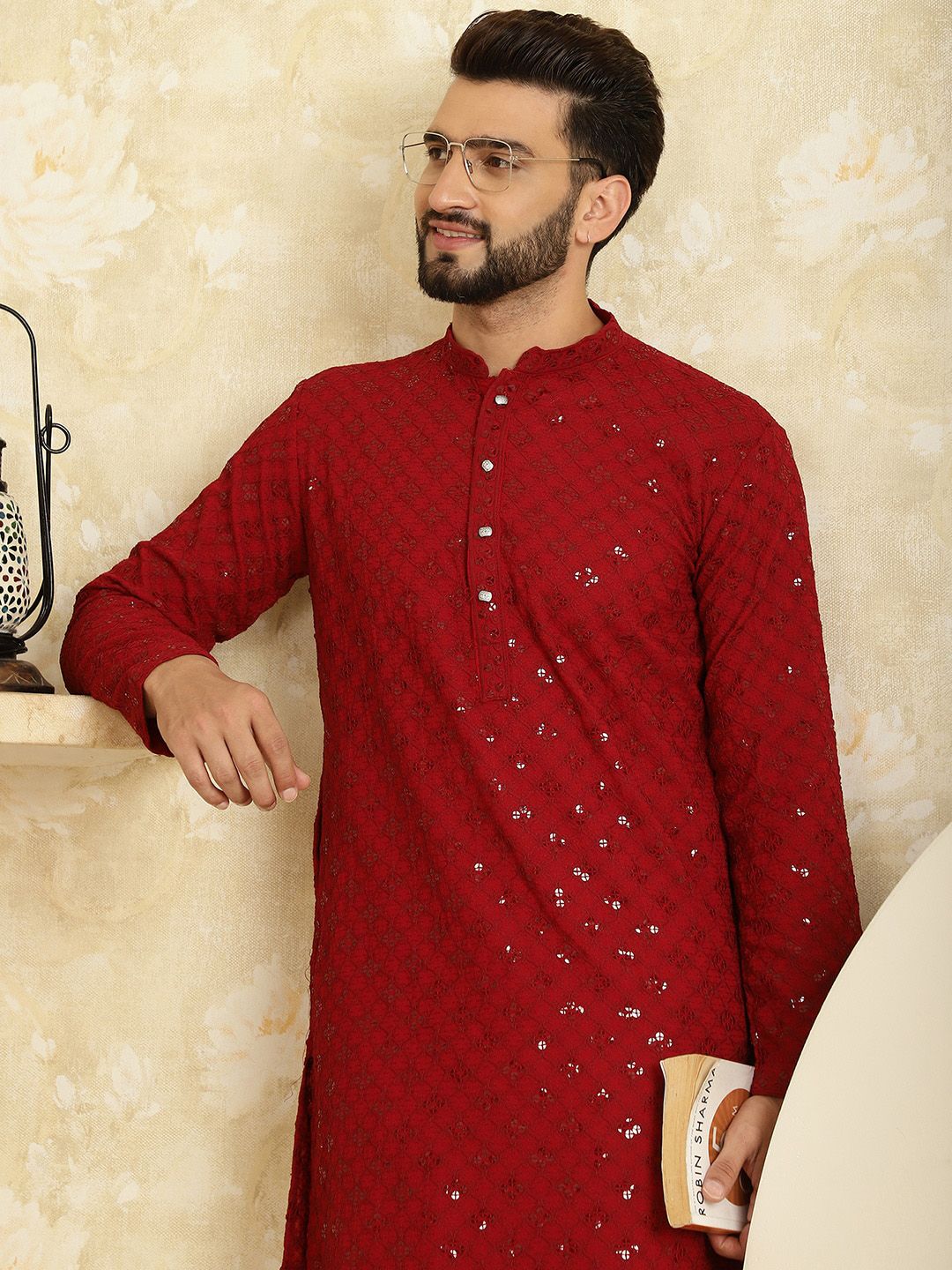 SOJANYA Kurta Kapas Tulen Bersulam Labuci Biasa dengan Churidar