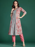 Indo Era Women Floral Printed Pure Cotton Kurta