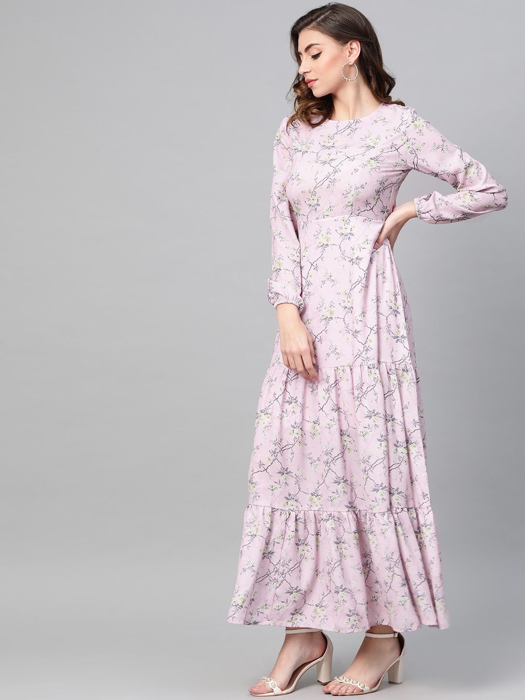 SASSAFRAS Women Pink & Green Printed Maxi Dress