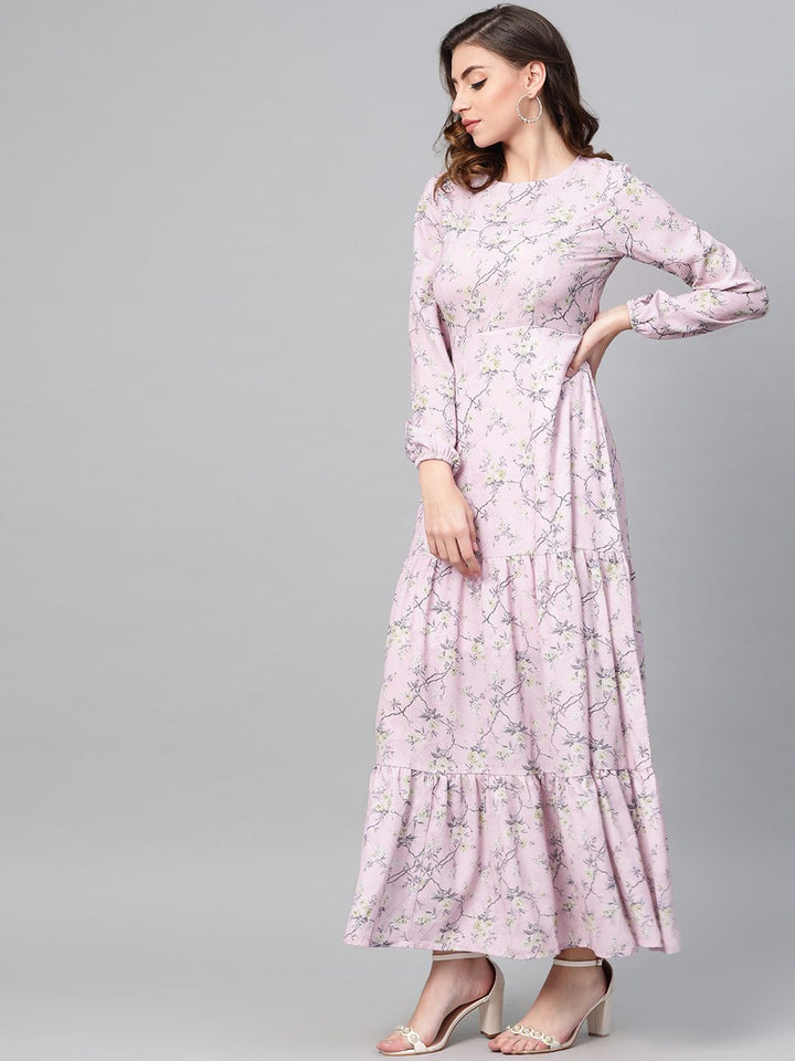 SASSAFRAS Women Pink & Green Printed Maxi Dress