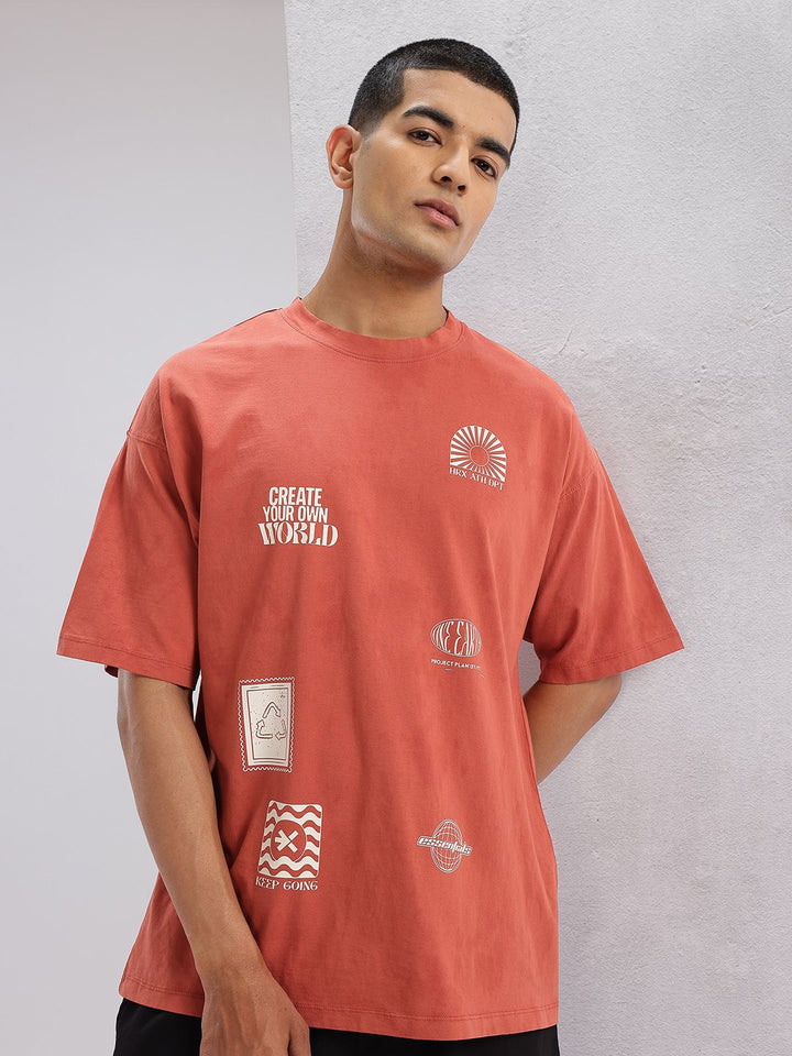 HRX by Hrithik Roshan Printed Drop-Sleeves Pure Cotton Oversized Lifestyle T-shirt