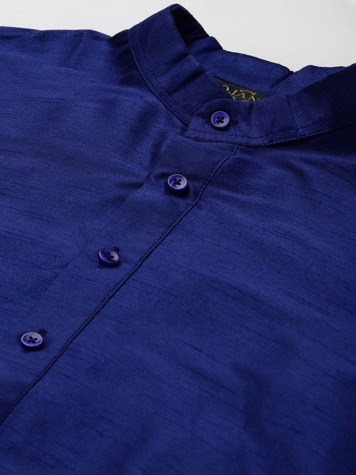 SOJANYA Men Navy Blue Kurta with Churidar & Nehru Jacket
