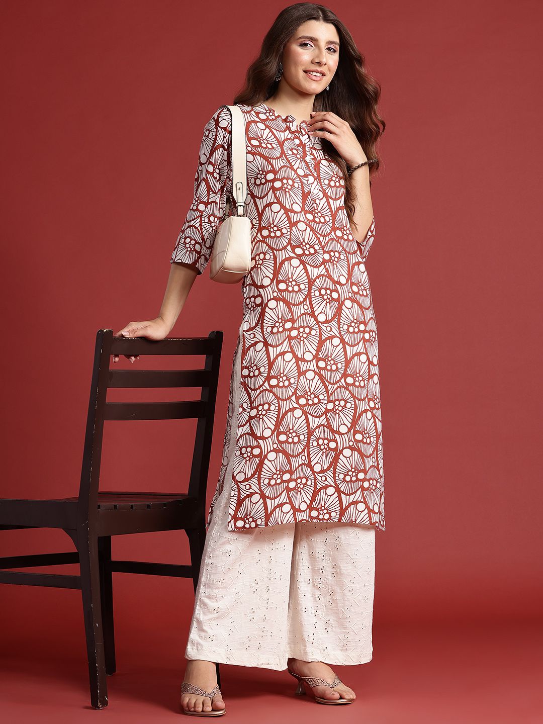 Anouk Ethnic Motifs Printed Mandarin Collar Straight Kurta