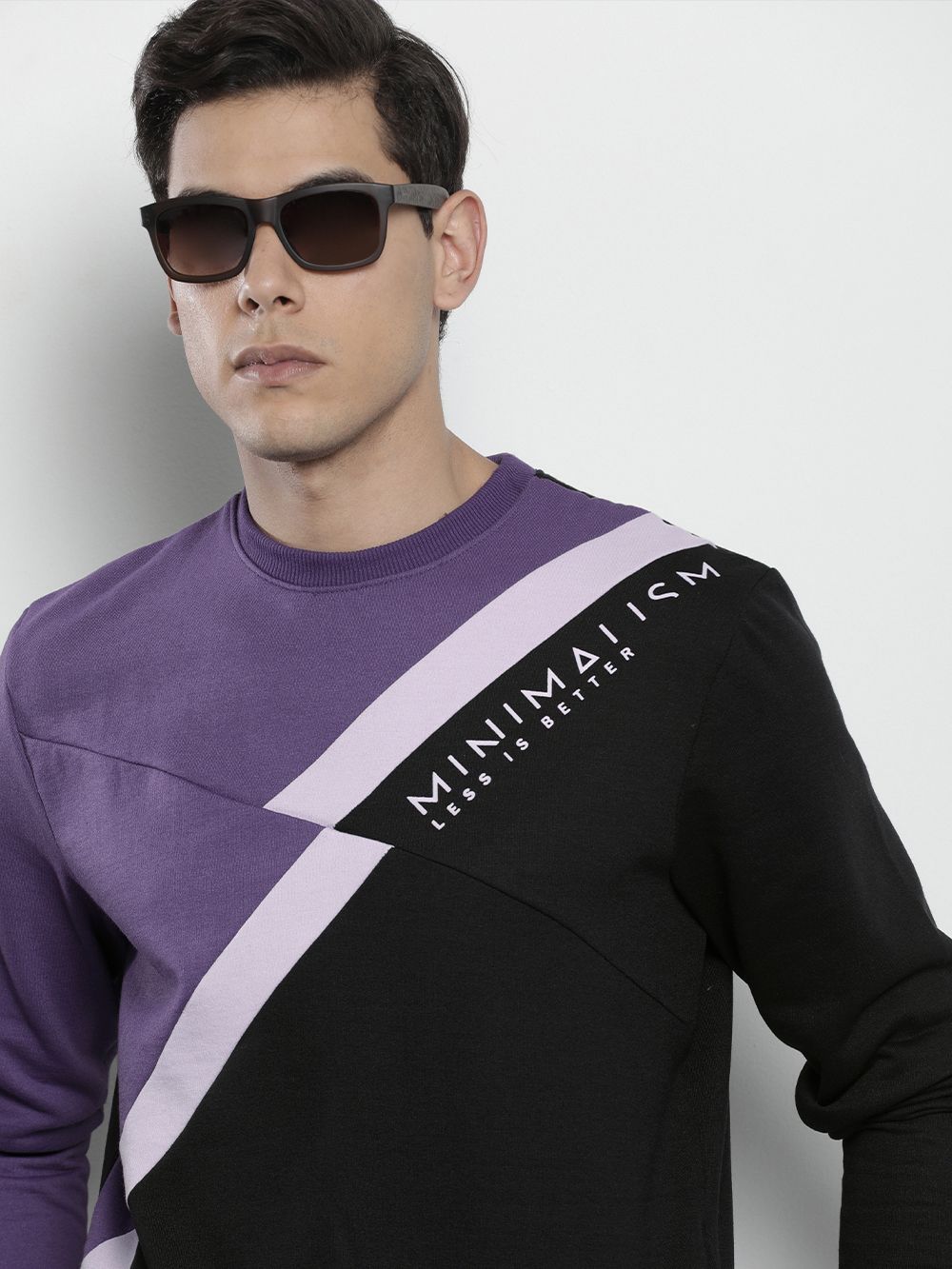 The Indian Garage Co Men Black &Purple Colourblocked Sweatshirt