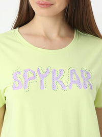 SPYKAR Women Typography Printed Round Neck Cotton T-shirt