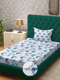 Myntra Elegant Homes Blue & Grey Floral 400 TC Single Bedsheet with 1 Pillow Covers