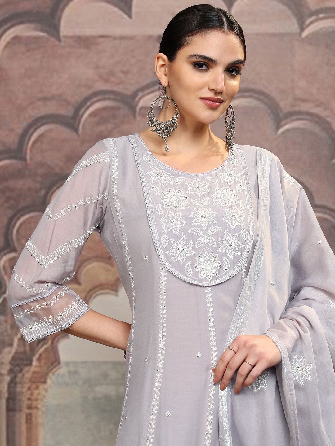 Vishudh Floral Embroidered Regular Kurta with Trouser & Dupatta