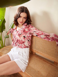 Berrylush Pretty Pink Floral Feminine Frills Top