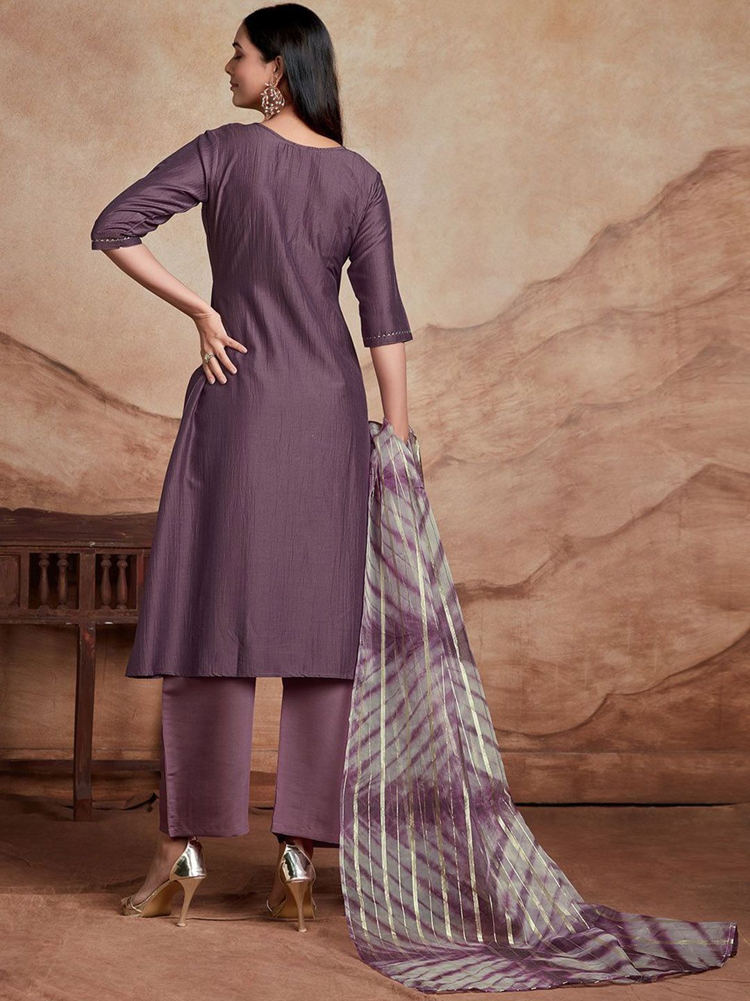 KALINI Ethnic Motifs Yoke Design Regular Gotta Patti Kurta With Palazzos & Dupatta