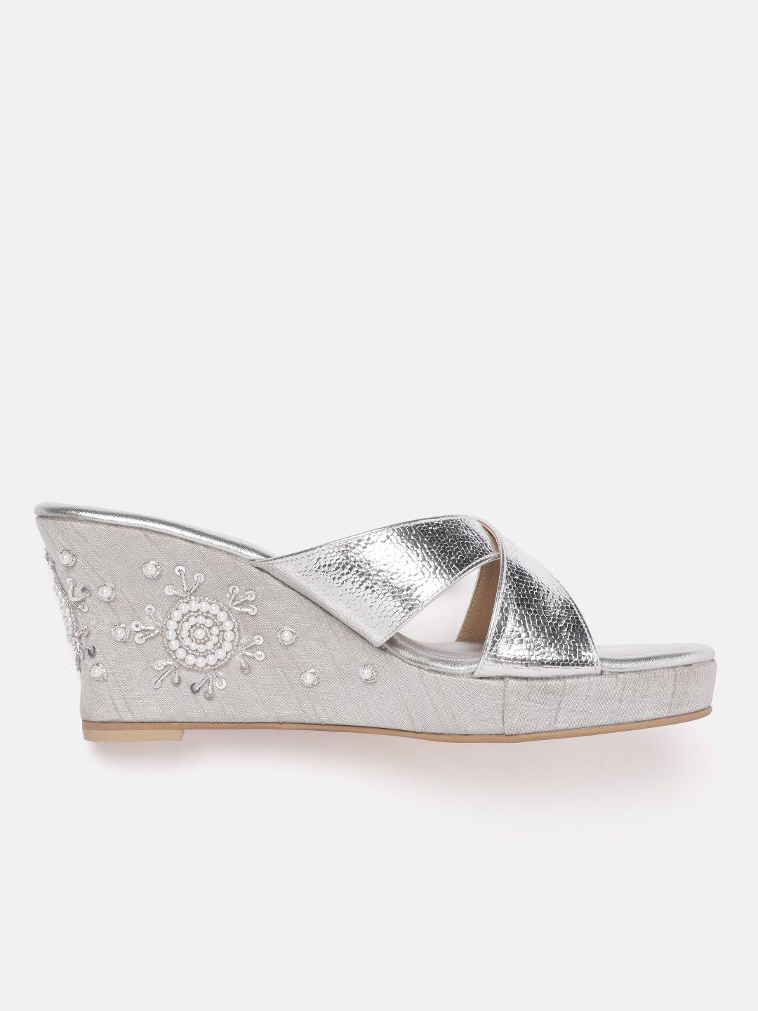 House of Pataudi Embellished Open Toe Wedges