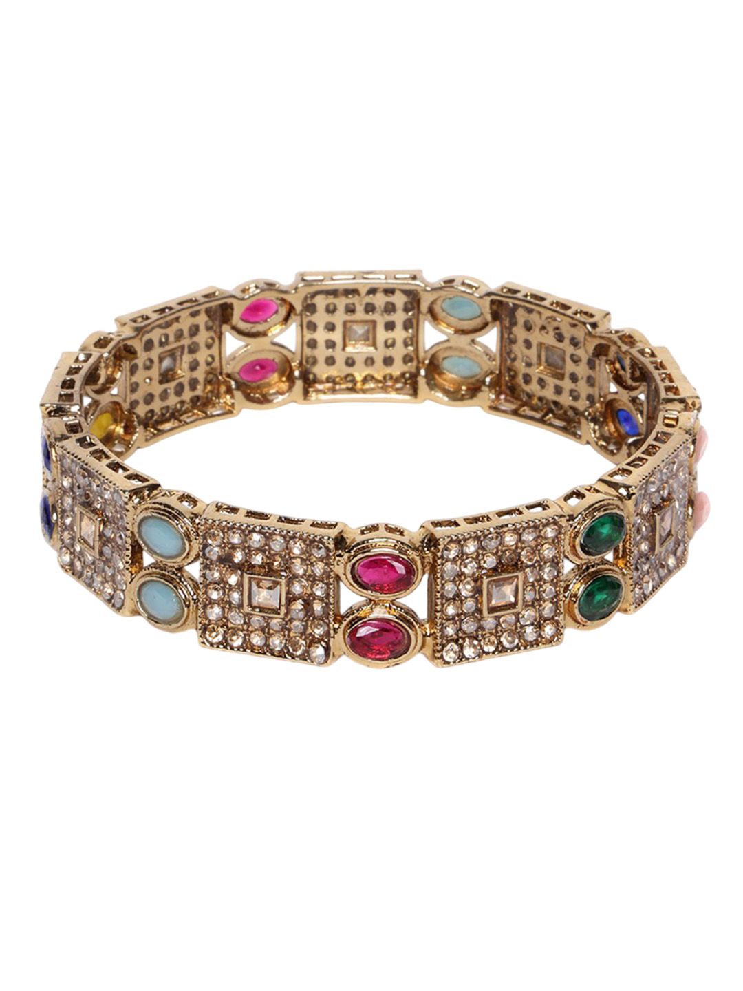 PANASH Set Of 2 Gold-Plated American Diamond-Studded Bangles