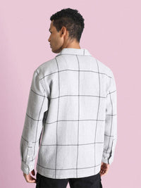 Bene Kleed Men Classic Cuban Collar Windowpane Checked Cotton Relaxed Fit Casual Shirt