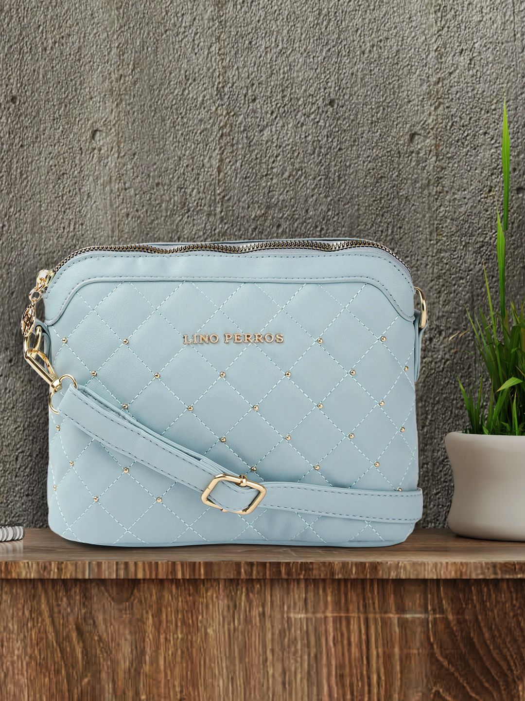 Lino Perros Women Blue Quilted Sling Bag