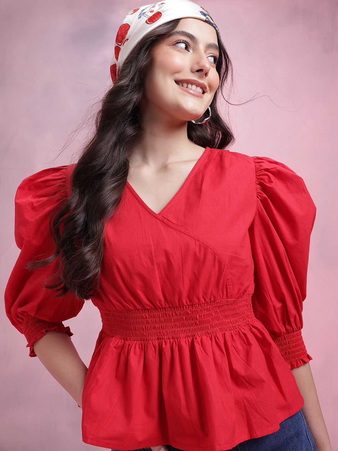 DressBerry Smocked Pure Cotton Peplum Top