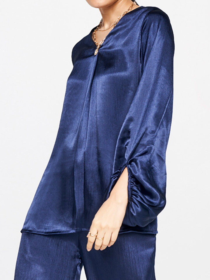 AND V-Neck Puff Sleeves Top With Trouser