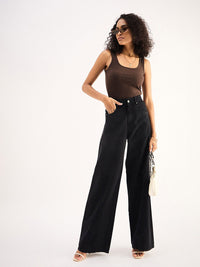 SASSAFRAS BASICS Square Neck Ribbed Cotton Top