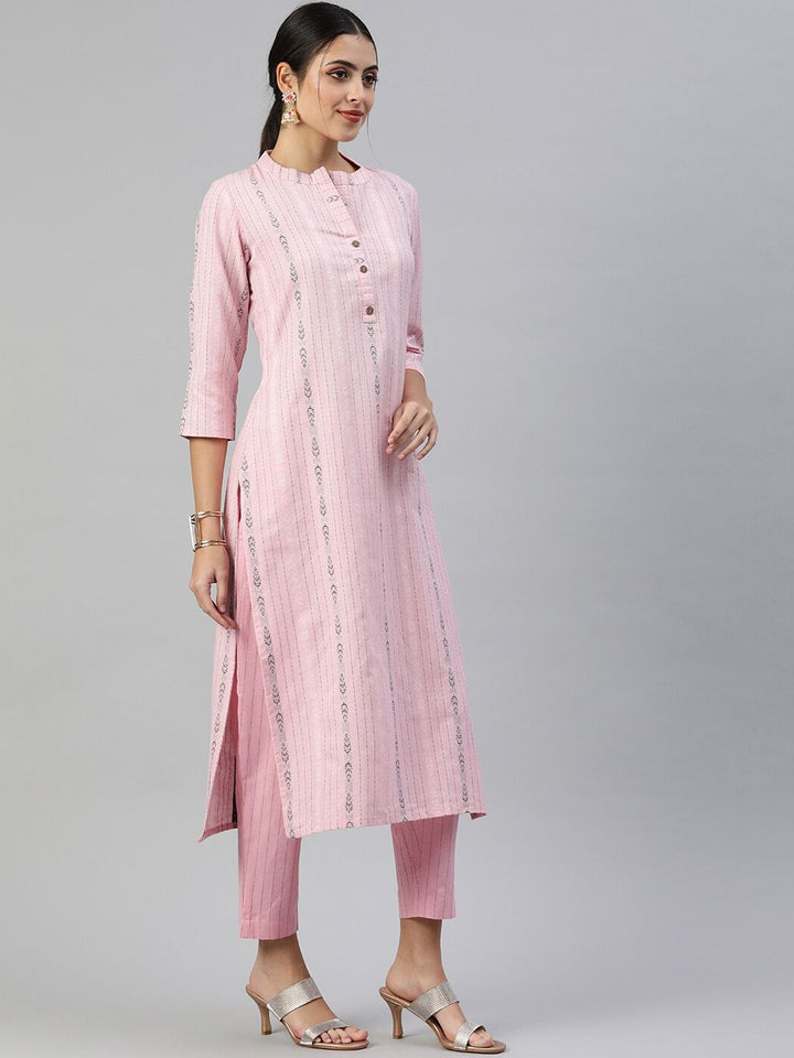 KALINI Striped Mandarin Collar Straight Kurta With Trouser