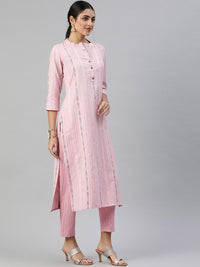 KALINI Striped Mandarin Collar Straight Kurta With Trouser