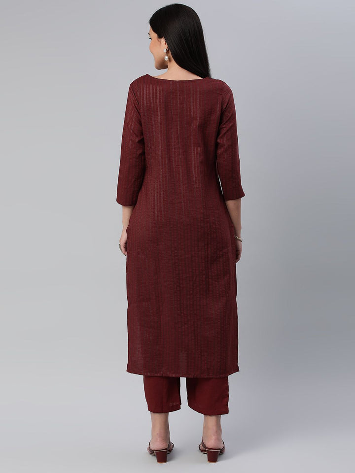 KALINI Striped Round Neck Straight Kurta With Trousers