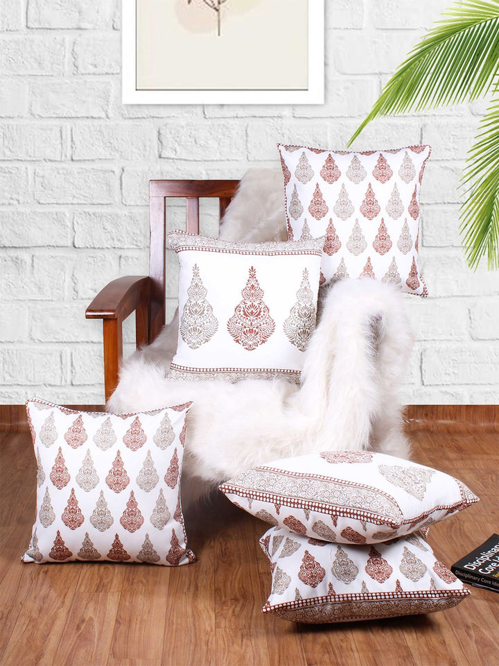STITCHNEST White & Brown 2 Pieces Square Cushion Covers