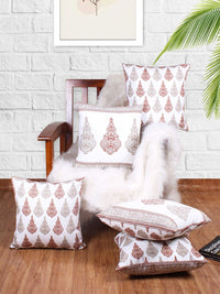STITCHNEST White & Brown 2 Pieces Square Cushion Covers