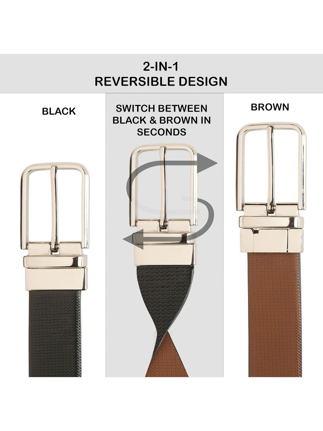 Teakwood Leathers Men Textured Leather Reversible Formal Belt
