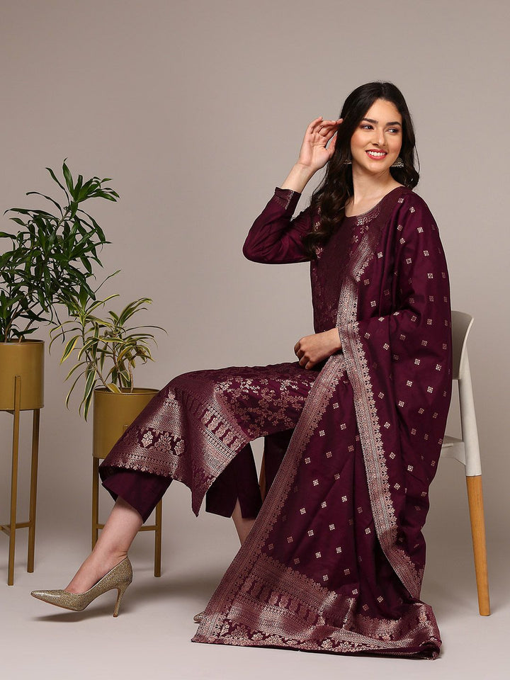 KALINI Floral Woven Design Zari Straight Kurta With Trousers & Dupatta
