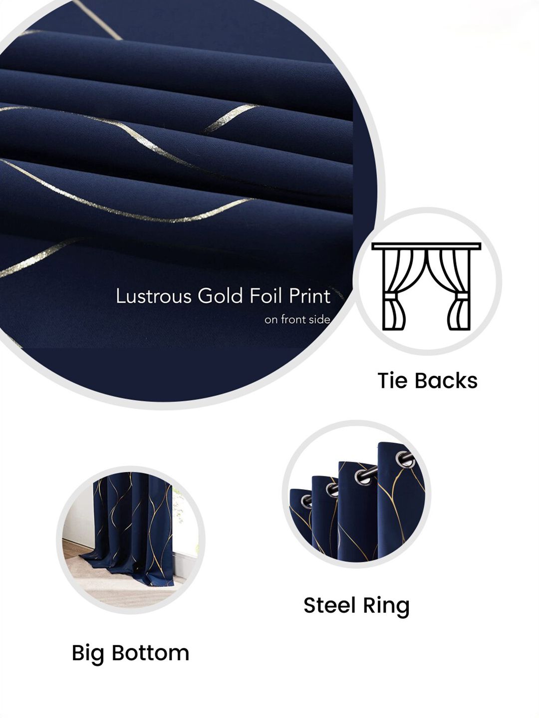 URBAN SPACE Navy Blue & Gold-Toned Printed Black Out Window Curtain