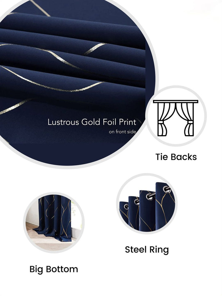 URBAN SPACE Navy Blue & Gold-Toned Printed Black Out Window Curtain